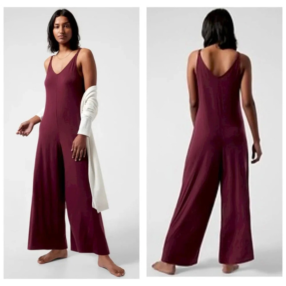 Athleta Pants - Athleta Nighttime Bliss Sleep V-Neck Black Romper Women’s super soft red wine